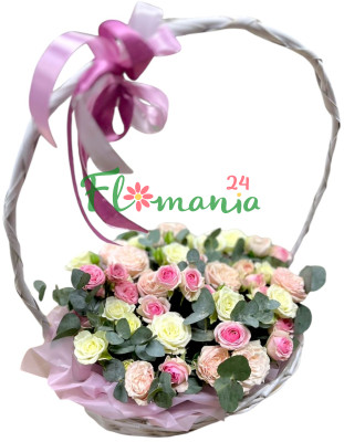 Корзина с нежными розами «Нимфа»